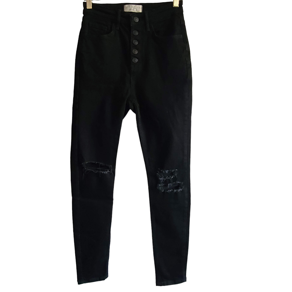 WE‎ THE FREE Black Button Fly Busted Knee Distressed Jeans OB1153075 Women's 26